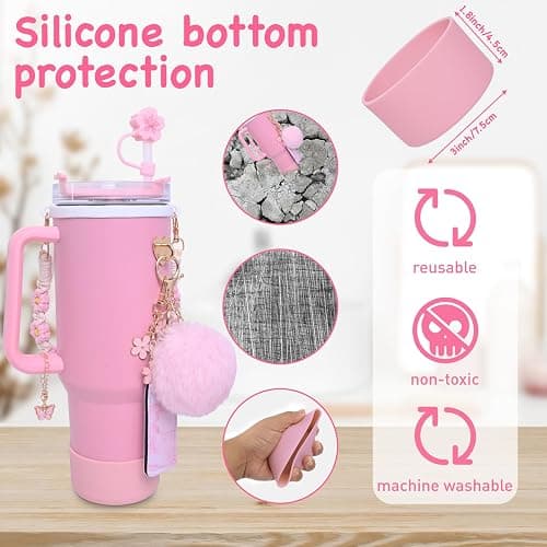 LUOJINYI Stanley Cup Accessories, 15 Pieces accessori stanley cup, Stanley Water Bottle Accessories, Stanley Cup Straw Lids Compatible with Stanley Cup 30/40 Oz(Cups Not Included) (Rosa) thumbnail 4