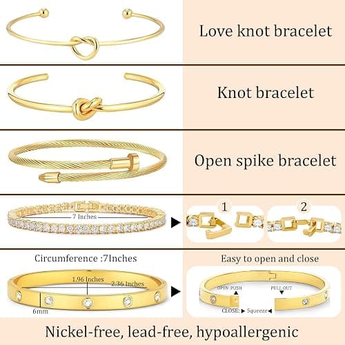 FAFUGA 18 K Gold Plated Love Bangle Bracelet Stack Cuff Jewelry for Women Jewelry Set for Women Gift with Box thumbnail 5