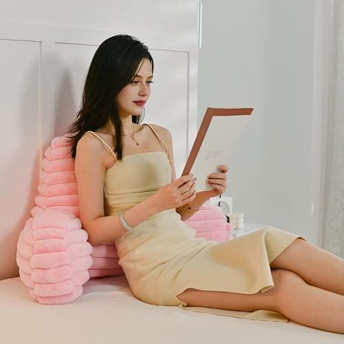 Yaoshuho Large Reading Pillow for Adults, Back Support Pillow for Sitting Up in Bed with Arms, Couch for Lounging Bedrest, Pink thumbnail 3