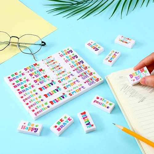 Dunzoom 100 Pcs Inspirational Pencil Erasers Bulk for Kids Fun Motivational Eraser School Supplies Back to School Office Supplies for Classroom Office Teacher Artists (Lovely) thumbnail 5