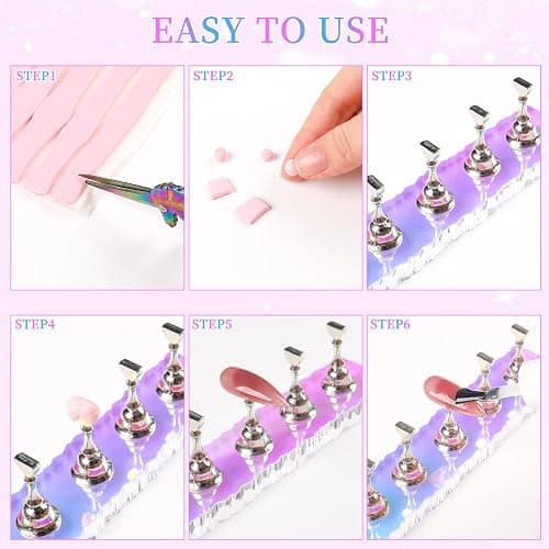 ANGNYA Nail Stand for Press on, 2 Set Aurora Nail Holder for Painting Nails Press on Nail Stands with 96 Pcs Reusable Sticky Putty for Nail Art Display Home & Salon Use thumbnail 7