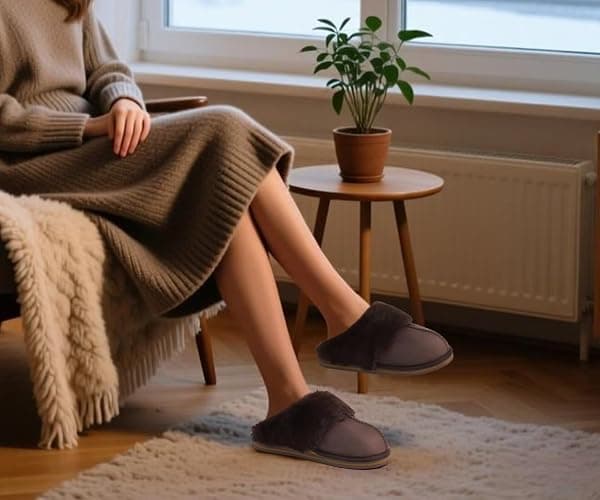 KuaiLu Womens Fluff Dual Memory Foam Slippers Ladies Cozy Arch Support Warm Scuff Slippers Slip on Comfy Winter House Shoes with Non-Slip Indoor Outdoor Hard Sole thumbnail 2