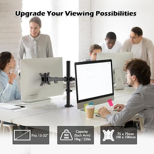 BONTEC PC 2 Monitor Stand for 13-32 Inch Monitors, Height Adjustable PC Monitor Arm, Tilt, Rotatable and Swivel, Maximum Load of 10 kg per arm, 2 Mounting Options, VESA 75/100 thumbnail 8