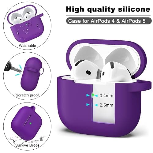R-fun Silicone Case for AirPods 4 and AirPods 5, Purple | Compatible with Apple AirPods 4 & AirPods 5, Includes Keychain & Cleaner Kit, Supports Wireless Charging thumbnail 6