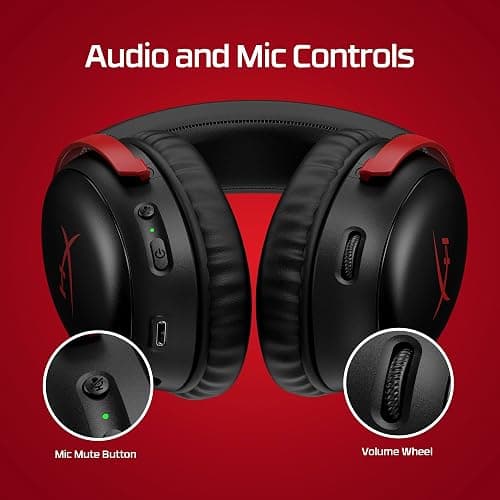HyperX Cloud III Wireless Gaming Headsets with Microphone Noise Cancellation DTS Headphone:X 120-Hour Battery for PC, PS5, PS4, Nintendo Switch Playstation Headset, 77Z46AA Black/Red (Renewed) thumbnail 7