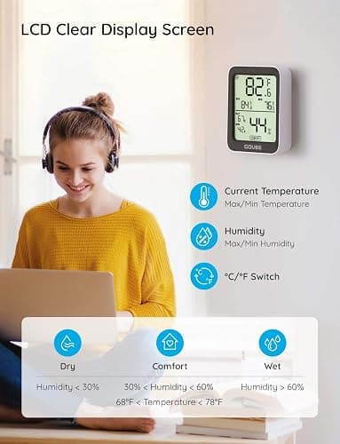 Govee Hygrometer Thermometer H5075, Bluetooth Indoor Room Temperature Monitor Greenhouse Thermometer with Remote App Control, Notification Alerts, 2 Years Data Storage Export,LCD - 1 Pack - Black thumbnail 3