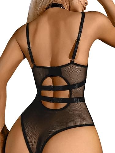 Lilosy Sexy Crisscross Choker Leather Pu Underwire Babydoll Women Harness Teddy Bodysuit Nightshirt One Piece thumbnail 2