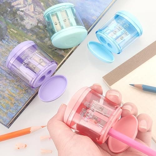 Tamaki Pencil Sharpeners Manual Dual Holes, 4 Pack | Compact Colored Handheld Pencil Sharpener for Kids, School, Office thumbnail 7