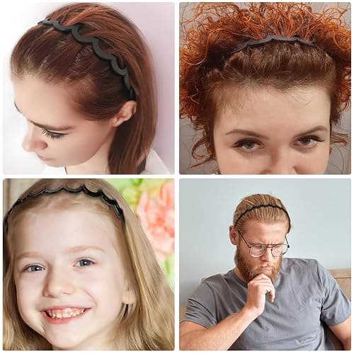 4 Pcs Elastic Non Slip Wavy Tooth Comb Headband for Women, Men & Girls - Zigzag Plastic Headband (Black, Brown) thumbnail 7