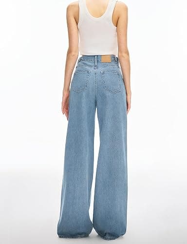 Women's Adjustable Wasit Baggy Jeans with Snap-Button Waistband Wide Straight Leg High Rise Jeans Denim Pants Y2K Trousers thumbnail 5