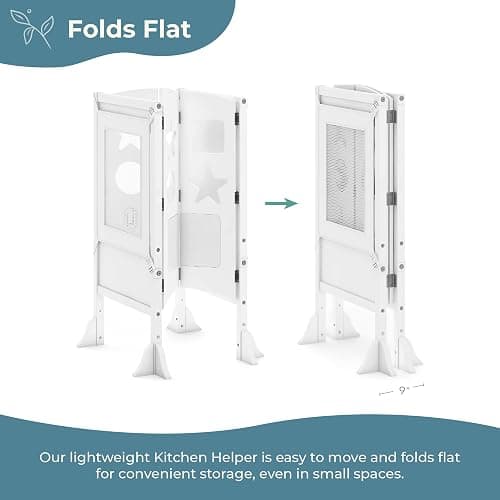 Guidecraft Classic Kitchen Helper® Stool - White with Keepers and Non-Slip Mat: Foldable, Adjustable Height Safety Cooking Tower for Toddlers with Chalkboard | Kids Learning Platform thumbnail 7