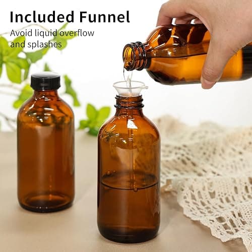 24 Pack 8oz Amber Glass Boston Round Bottles with Phenolic Polycone Caps – Airtight, Leak-Proof Brown Glass Containers for Kombucha Brewing, Storing Condiments, Essential Oils, and Homemade Solutions thumbnail 7