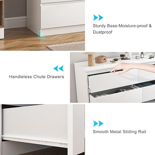 Vibe & Dine White Dresser 6 Drawer, Modern Double Dresser for Bedroom, Wood Chest of Drawers with Wide Storage for Living Room thumbnail 6