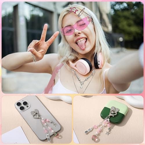 Fingertip WD Y2k Accessories Set Included Star Y2k Silver Necklace | Grunge Layered Necklace Y2K Sunglasses Y2k Star Silver Hair Clips Keychain Hip Hop Pants Chain Vintage Jewelry Set for Women thumbnail 7