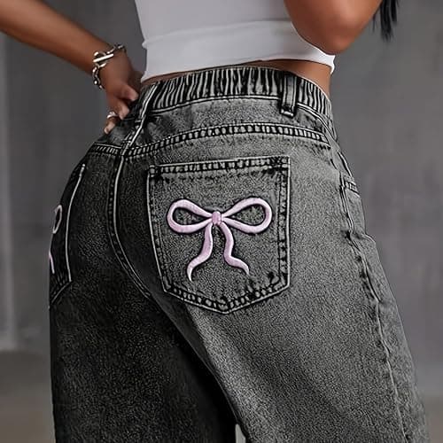 Girls High Wasited Jeans Wide Leg Straight Y2K Solid Baggy Denim Pants Cute Loose Fit Denim Trousers thumbnail 2