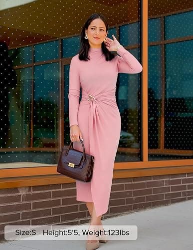 ZESICA Women's 2026 Spring Long Sleeve Bodycon Dress Mock Neck Wedding Guest Cocktail Party Long Midi Dresses thumbnail 8