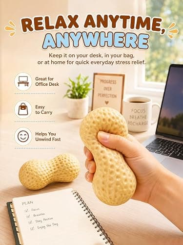 Peanut Squishy Crunchy, Fidget Toy for Stress Relief, Realistic Food Shaped Decompression Squeeze Ball, Soft Slow Rebound Sensory Gift for Office Adults Anxiety, 1 Count thumbnail 4