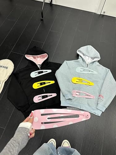 KSDDC Y2K Hair Clips Cutecore Hoodie Women Fashion Zip Up Whimsical Jacket Oversized Coat Funky Gyaru Sweatshirt Clothes thumbnail 6