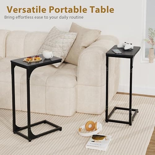 JCMCDO Narrow C Shaped End Tables Living Room TV Trays Set of 2, Small Thin Modern Side Table Skinny Slide Under Couch Tray Tables for Sofa Bedroom Small Space, Black thumbnail 2