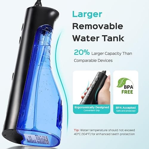 COSLUS C50 Water Flosser for Teeth: 4 Modes & 5 Intensities Water Dental Pick with MDL Accepted for Orthodontic, Braces & Gums Care - Portable for Travel, 4 Tips for Family Use, BPA-Free, Black thumbnail 9