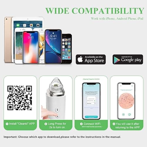 Blackhead Remover Pore Vacuum, 【[FDA Certification] 】 WiFi Visible Facial Pore Cleanser with HD Camera Pimple Acne Comedone Extractor Kit with 6 Suction Heads Electric Blackhead Suction Tool thumbnail 3