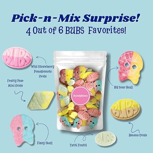 Bubs Swedish Candy Mix - Big Ovals, Skulls, and More - Sweet and Sour Swedish Gummies - 1 Pound of Godis From Sweden thumbnail 3