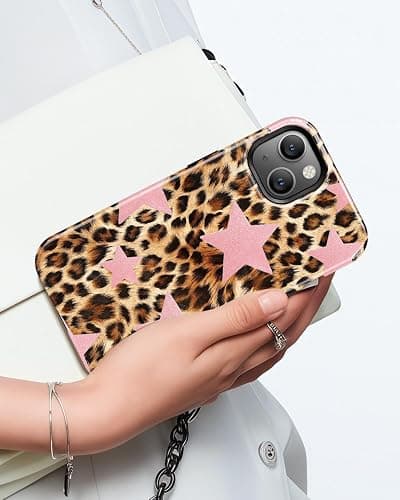 TAMUEL for iPhone 14 Case, Leopard Cheetah Print Phone Case, Compatible with Magsafe, Trendy Cute Cool Pink Star Magnetic Slim Silicone Shockproof Protective Women Girl Cover thumbnail 8