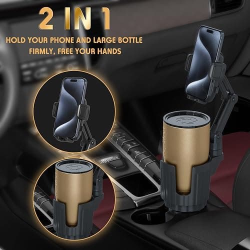 Phone Holders for Your Car, 2 in 1 Universal Cup Holder Expander Adjustable Base with Phone Mount, Long Arm with 360°Rotation Cup Holder Phones Mount for Car Compatible with All Smartphones thumbnail 3