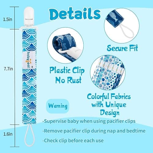 babygoal Ocean Blue Pacifier Clips, 6 Pack Binky Paci Holder Clips Leashes Fits for Most Pacifiers and Binkies 6PS12 thumbnail 3