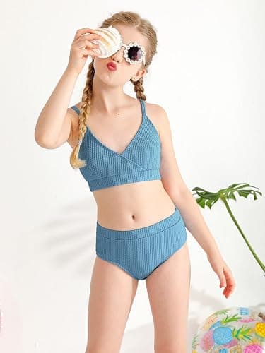 Adarl Girl's 2 Piece Swimsuit Solid Spaghetti Strap Bikini Sets Beach Bathing Suit Swimwear for Teen Girls thumbnail 3