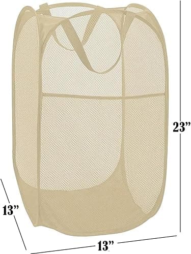 BATTOO Deluxe Strong Mesh Pop up Laundry Hamper Basket with Side Pocket for Laundry Room, Bathroom, Kids Room, College Dorm or Travel Beige thumbnail 3