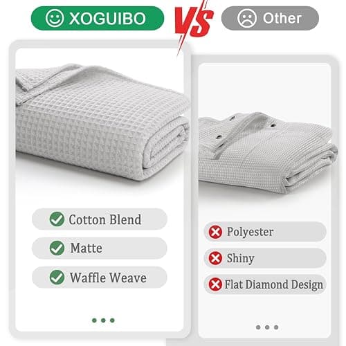 XOGUIBO Waffle Weave Shower Curtain - Light Grey Cotton Fabric Texture Heavyweight Shower Curtain for Bathroom,Washable,72Wx72L thumbnail 6