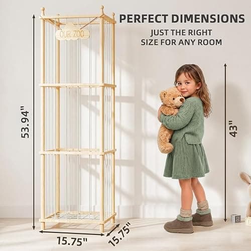 MIRCNY Stuffed Animal Storage, 54" Toy Organizer Tower, Anti-Tip Design | Solid FSC-Certified Pine: Durable wooden frame with wall anchors & rounded corners to ensure maximum child safety. thumbnail 2