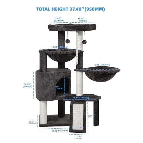 Xin Three Layer Cat Tree with Cat Condo and Two Hammocks,Darkgray … thumbnail 2
