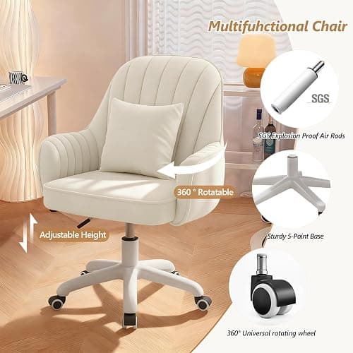 WXJHL Home Office Chair Velvet Vanity Chairs Cute Makeup Desk Chair with Wheels Mid Back Computer Chairs Height Adjustable Small Swivel Rolling Task Chair thumbnail 6