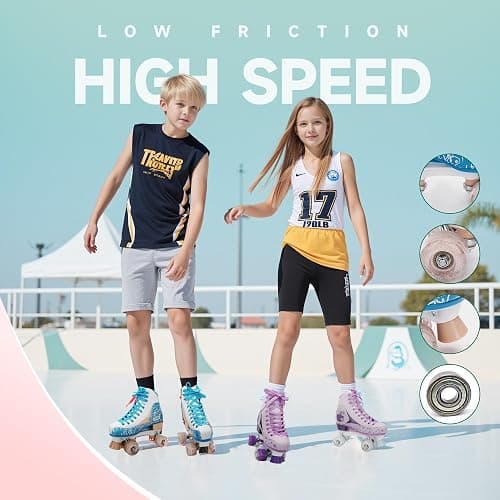 LKD Adjustable Roller Skates for Kids & Teens (Ages 6-18) – Comfortable Quad Skates with Half-Size Dial, Plush Velvet Lining, Anti-Blister Design – Trendy Two-Tone Colors thumbnail 5