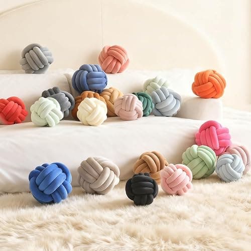 Adlbbkiy Ivory 8.6 Inches Knot Pillow Ball, Round Soft Handmade Knotted Ball Pillow Plush Cushion Home Decor, Knotted Plush Pillow Cushion, for Bedroom, Living Room Sofa, Office Decoration thumbnail 9
