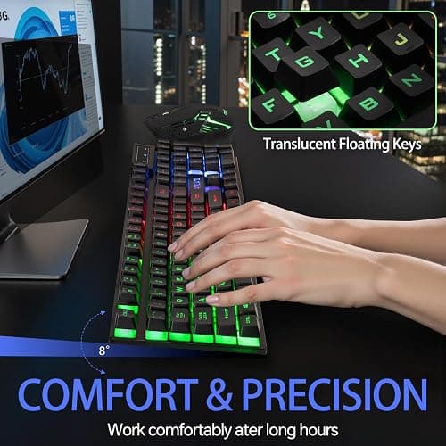 CHONCHOW Wireless Keyboard and Mouse Combo - 2.4G Rechargeable USB Wireless Rainbow LED Backlit Gaming Keyboard,Anti-ghosting Multimedia Keys Mechanical Feel for PC Laptops PS Xbox thumbnail 6