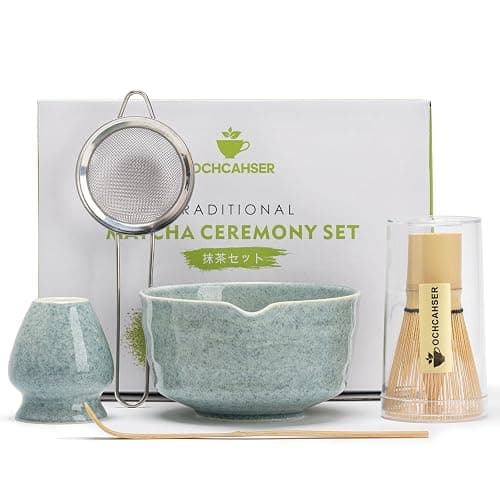 Ochcahser Matcha Kit Set, Matcha Whisk Set Includes Matcha Bowl And Holder, Bamboo Matcha Whisk, Scoop and Matcha Sifter, 17 oz Mottled Blue Glaze Ceramic Matcha Kit for Tea Lovers - Image 1