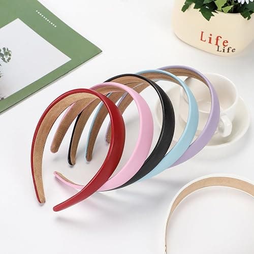 WantGor 1 Inch PU Leather Headband, Wide Padded Hairband Fashion Hair Bands Cute Womens Headbands Holiday DIY Hair Accessories (White) thumbnail 7