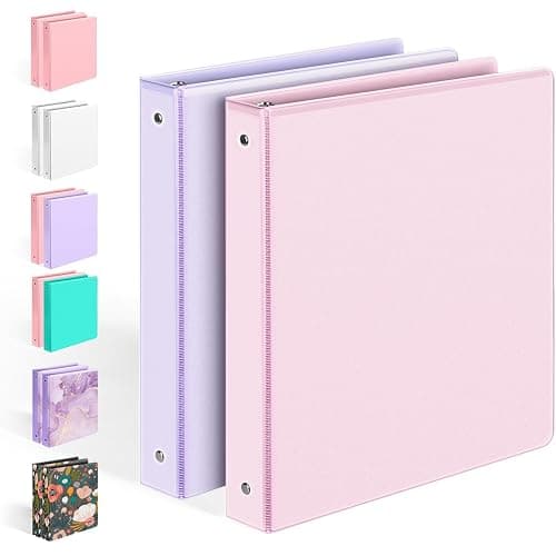 2 Pack BinderX Extra Durable 3 Ring Binder, 1 Inch Binder Round Rings, Fits 350 Sheets of 8.5x11 Paper, Customizable View Cover with Inside Pockets, Cute 1 Inch Binders 3 Ring, Pink & Purple - Image 1