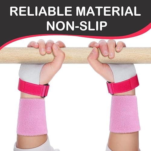 Civaner 2 Gymnastics Grips Wristbands Sets Pink Gymnastic Hand Grips Protection and Wrist Support Sports Accessories for Workout Exercise Basketball Tennis Football thumbnail 3