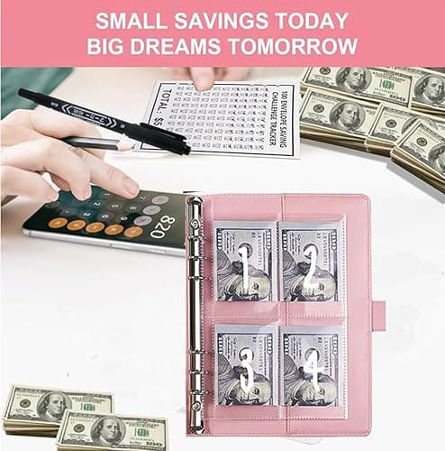 2PCS 100 Envelopes Money Saving Challenge, Envelopes Challenge Binder, Achieving Financial Goals with a Budget Binder and Cash Envelopes, Successfully Reach Your Savings Goals of $5,050 (Pink+Black) thumbnail 4