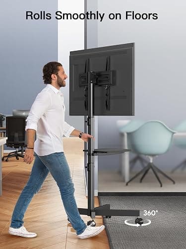 PERLESMITH Rolling TV Stand on Wheels for 23-60 Inch Flat Curved Screen TVs, Mobile TV Cart Holds up to 99 lbs -Portable TV Stand Adjustable Height with Shelf/Tray, Max VESA 400x400mm, PSTVMC04 thumbnail 7