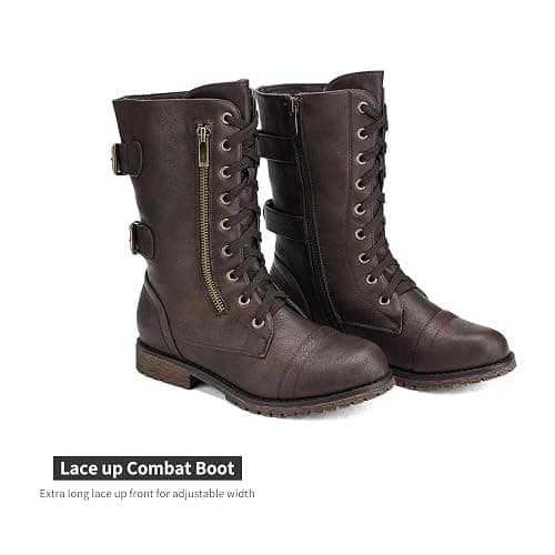 DREAM PAIRS Women's Mid Calf Built-in Wallet Pocket Lace up Military Combat Boots thumbnail 6