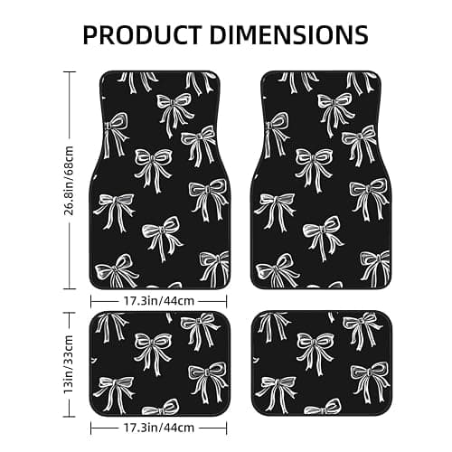 Black White Bows Car Floor Mats with Non-Slip Backing Absorbent Car Carpets Interior Protector for Cars Suvs thumbnail 2
