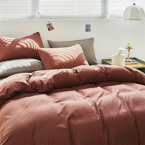 Luxlovery Brick Red Comforter Set Queen Dark Red Bedding Comforter Set Solid Soft Breathable Reddish Solid Color Blanket Quilts 3 Piece Bedding Set for Queen Bed thumbnail 5