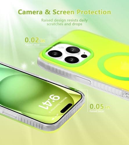Amzfield Magnetic for iPhone 16 Pro Max Case, Compatible with MagSafe Cute Colorful Gradient Iridescent Matte Shockproof Protective Rainbow Aesthetic Phone Case for Women Girls Green & Yellow thumbnail 4