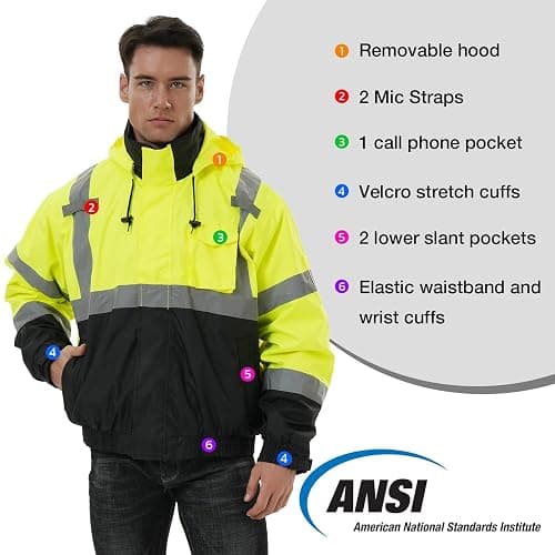 SKSAFETY 3-in-1 High Visibility Winter Bomber Jackets Zip Out Fleece Liner Reflective Safety Coats for men Waterproof ANSI/ISEA Class 3(Lime M) thumbnail 3