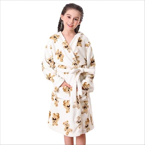 V.&GRIN Girls Fleece Robes, Hooded Plush Soft Fuzzy Warm Fluffy Bathrobe for Kids 3-14 Years thumbnail 2